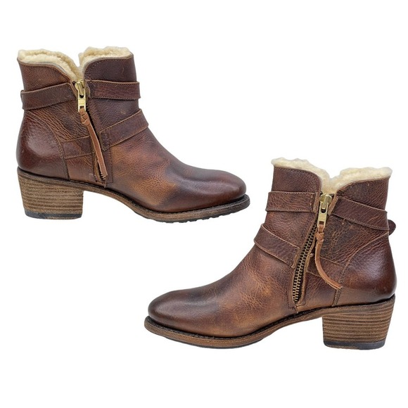 Blackstone Winter Warm Cozy Brown Leather Shearling Buckle Ankle Bootie SZ 6 NEW - Picture 3 of 10